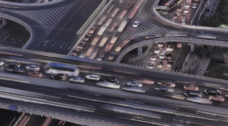 Photo of busy freeway flyovers at night in Beijing, China